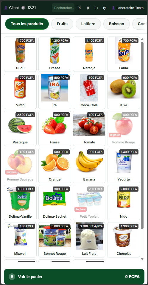 Catalogue de produits MaliPOS sur téléphone, capture réelle